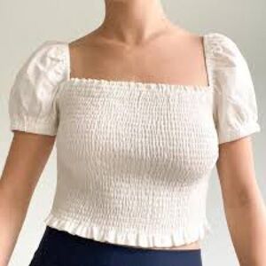 Urban Outfitters NWOT {$56} Cream Color Smocked Puff Sleeve Top